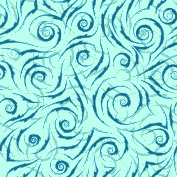 Stock seamless vector pattern of blue flowing lines with torn edges on a turquoise background.Texture for fabric or wrapping paper. - Vector, Imagen