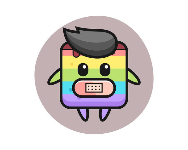 Cartoon illustration of rainbow cake with tape on mouth - Vector, Image