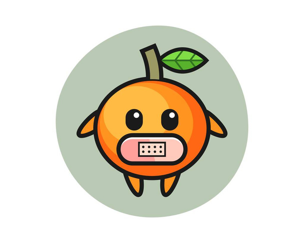 Dibujos animados ilustración de mandarina naranja con cinta adhesiva en la boca - Vector, Imagen