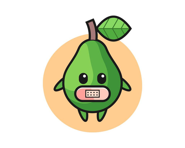 Cartoon illustration of avocado with tape on mouth - Vector, Image