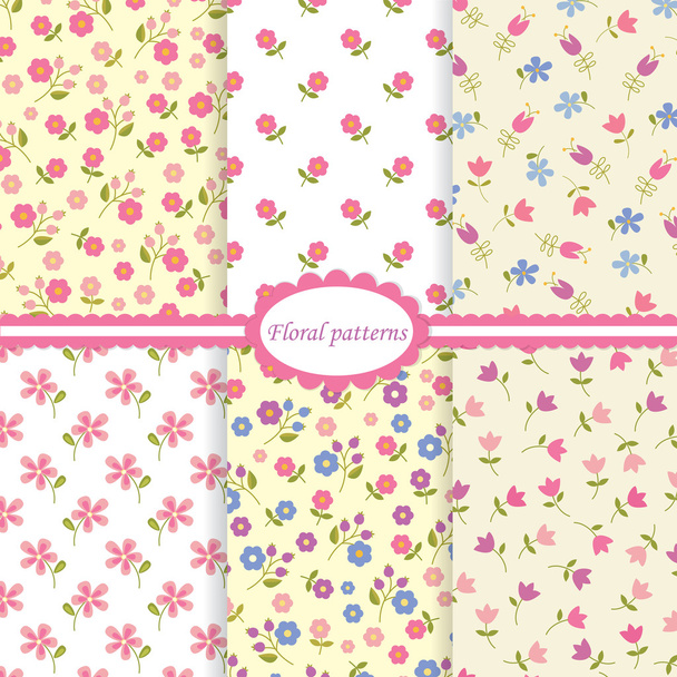 Set of flower seamless patterns - Vector, Imagen
