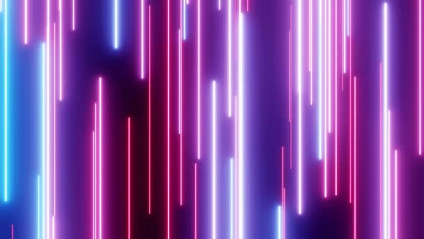 Függőleges izzó vonalak mozognak az űrben. Absztrakt fluoreszcens háttér. Neon háttér. 4K hurok animáció. - Felvétel, videó