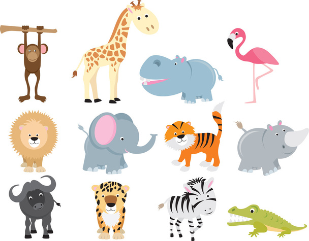 Cute wild safari animal cartoon set - Vector, Image