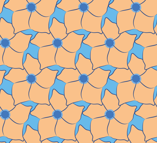 Vector illustration, bright seamless floral pattern with orange flowers on blue background - Vektor, kép