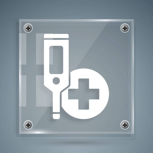 Fehér Orvosi digitális hőmérő orvosi vizsgálathoz ikon elszigetelt szürke háttér. Négyzet alakú üvegtáblák. Vektor. - Vektor, kép