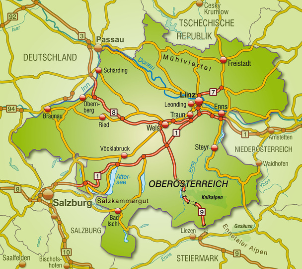 El mapa de Alta Austria
 - Vector, imagen