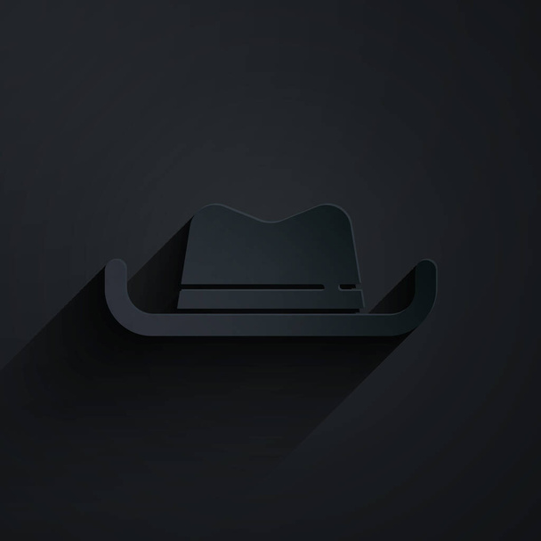 Papel cortado vaquero occidental sombrero icono aislado sobre fondo negro. Estilo de arte de papel. Vector. - Vector, Imagen