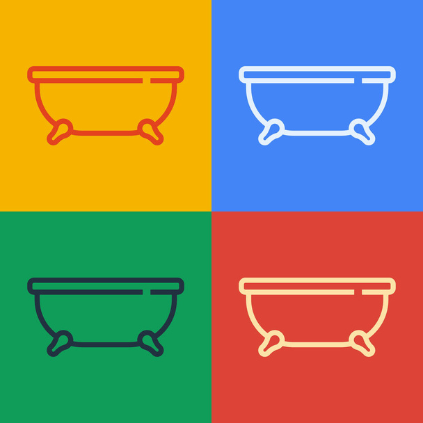 Pop art line Bathtub icon isolated on color background.  Vector. - Vector, Image