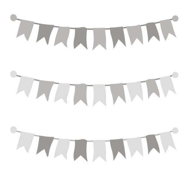 Multicolored bright buntings garlands isolated on white background. Vector illustration. - Vector, Image