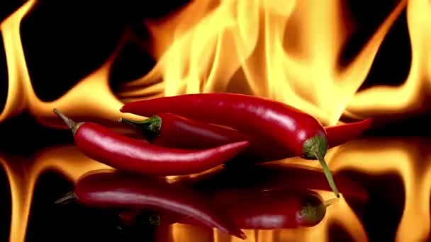 Hot red chili peppers in flames burn - Footage, Video