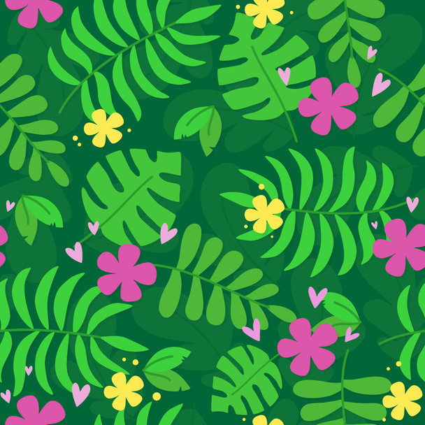 Jungle feuilles forêt tropicale motif mignon sans couture - Vecteur, image