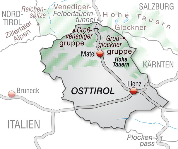 Itä-Tirolin kartta
 - Vektori, kuva