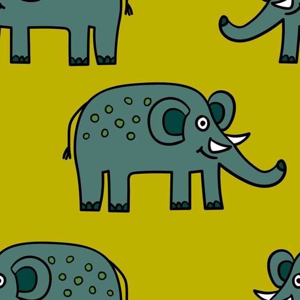 Бесшовный рисунок с мультяшными каракулями слона. Оберточная бумага, текстиль, ткань. Векторная иллюстрация.  - Вектор,изображение