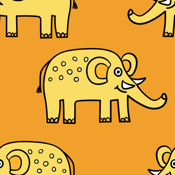 Бесшовный рисунок с мультяшными каракулями слона. Оберточная бумага, текстиль, ткань. Векторная иллюстрация.  - Вектор,изображение