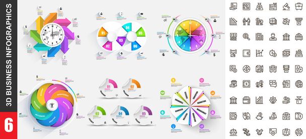 Bundle 3d infografika vektor design sablon készlet üzleti ikonok pixel tökéletes. Használható lépések, üzleti folyamatok, munkafolyamat, diagram, folyamatábra koncepció, marketing ikonok, info grafika. - Vektor, kép