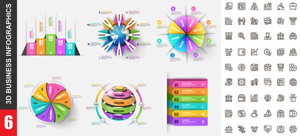 Bundle 3d інфографіки векторного дизайну шаблон з набором бізнес пікселів ідеально пікселів. Може використовуватися для кроків, бізнес-процесів, робочого процесу, діаграми, концепції блок-схеми, маркетингових піктограм, інформаційної графіки
. - Вектор, зображення
