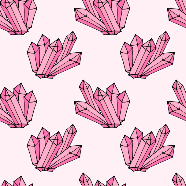 Pink doodle crystal seamless pattern. Gem background. Vector illustration. - Vector, Image