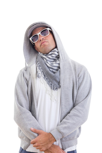 Muž, pohledný móda v pohodě postavení trati oblek s kapucí a s - Fotografie, Obrázek