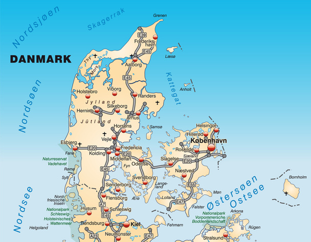 Mapa online de Dinamarca
 - Vector, imagen