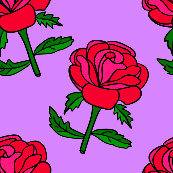 Cartoon doodle linear rose seamless pattern. Floral background. Vector illustration. - Vektori, kuva