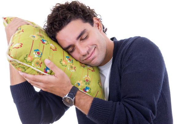 άνθρωπος με ένα μαξιλάρι που ονειρεύεται ενώ και ανάπαυση ειρηνικά με ser - Φωτογραφία, εικόνα