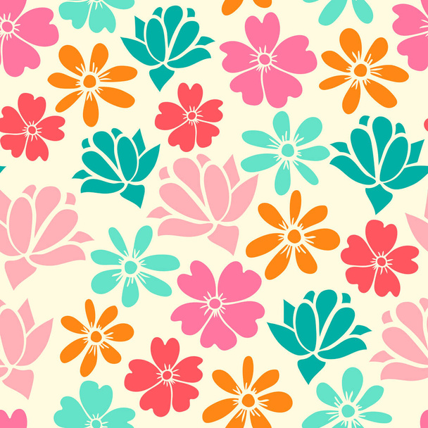 Nahtloses Muster mit farbenfrohen handgezeichneten Blumen, saftig. Floral Ornament Hintergrund. Vektorillustration. - Vektor, Bild