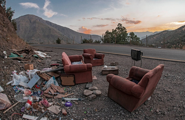 garbage in natural environment with living room and television - Photo, Image