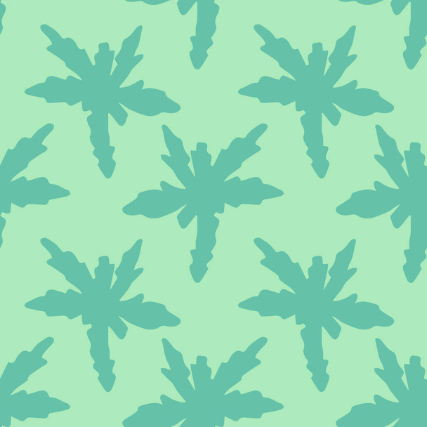 Lindo fondo floral con palmeras verdes dibujadas a mano en menta. Patrón tropical sin costuras. Ilustración vectorial. - Vector, Imagen