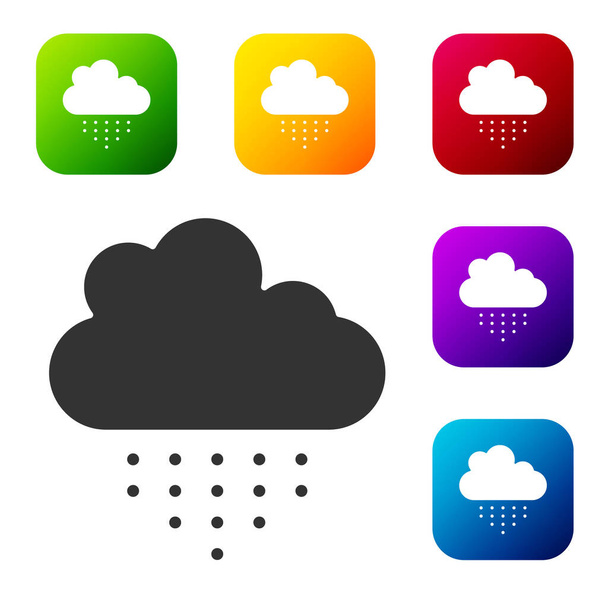 Black Cloud with rain icon isolated on white background. Rain cloud precipitation with rain drops. Set icons in color square buttons. Vector. - Vector, Image