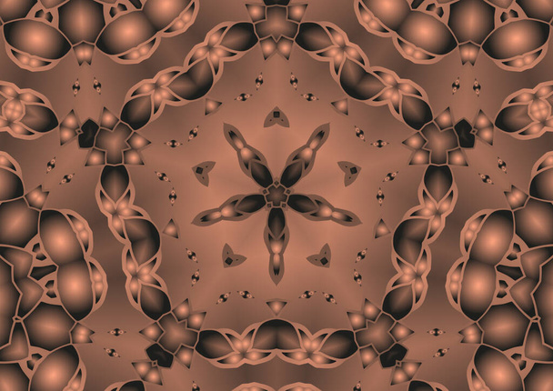 Ilustración digital, caleidoscopio colorido abstracto geométrico patrón simétrico con efecto gradiente. Vintage hermoso fondo decorativo - Foto, Imagen
