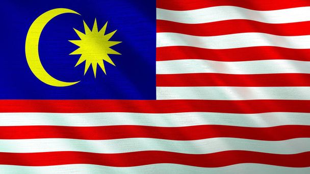 Die schwenkende Flagge Malaysias. Hochwertige 3D-Illustration. Perfekt für Nachrichten, Reportagen, Veranstaltungen.  - Foto, Bild