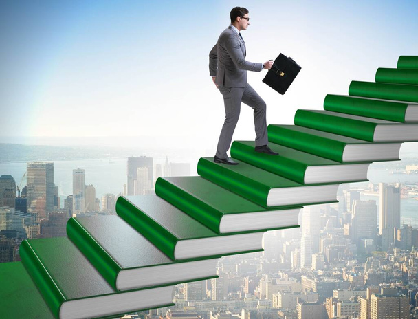 Estudiante de negocios escalando la escalera de los libros de educación - Foto, imagen