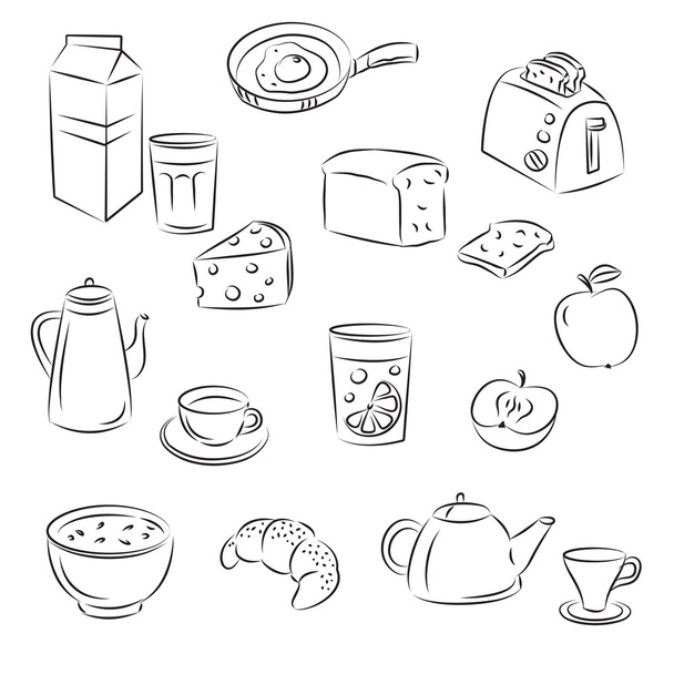 Vector Sketch Clipart Set "Comida para el desayuno
" - Vector, imagen