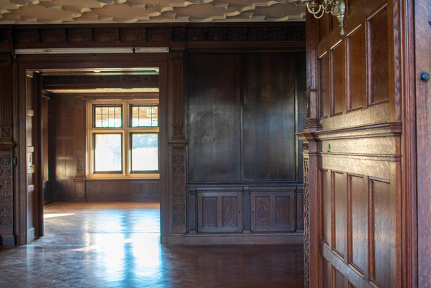 Looking Inside an Old Fashioned Building With an Antique Dark Brown Wood Interior - Photo, Image