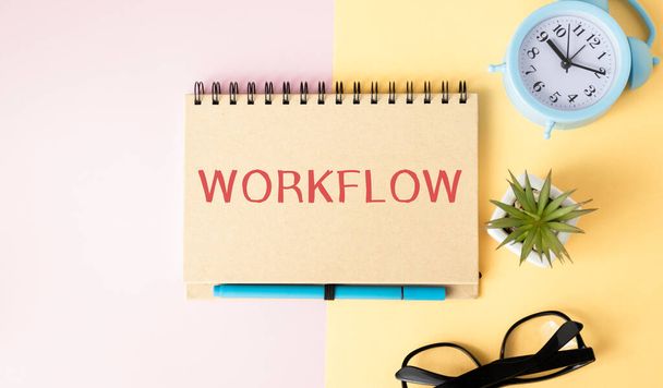 Word writing text Workflow. Business concept for Series of activities or procedures necessary to complete a task Flat lay - Photo, Image