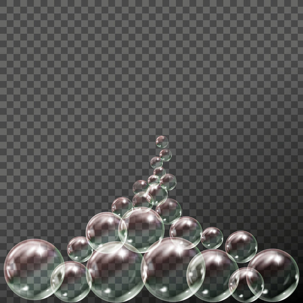 Voando bolhas de sabão transparentes no fundo quadriculado. - Vetor, Imagem