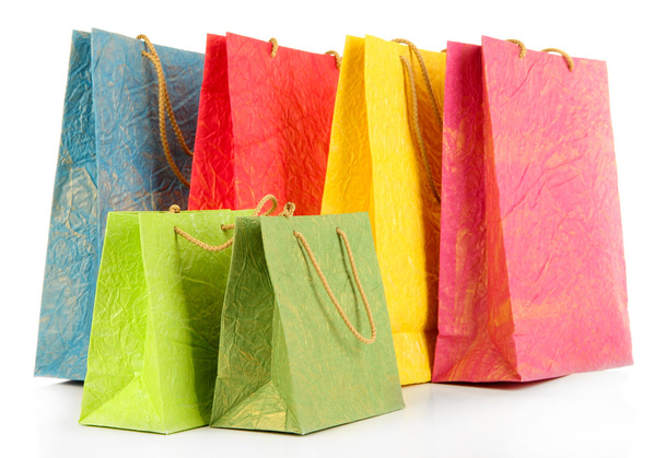 Colorful shopping bags, isolated on white - Фото, изображение