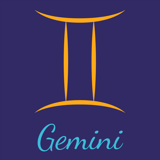 Icône du zodiaque vectoriel Gemini. Signes astrologiques avec nom. Élément graphique pour les motifs imprimés - calendrier, affiche, carte du ciel, autocollant  - Vecteur, image