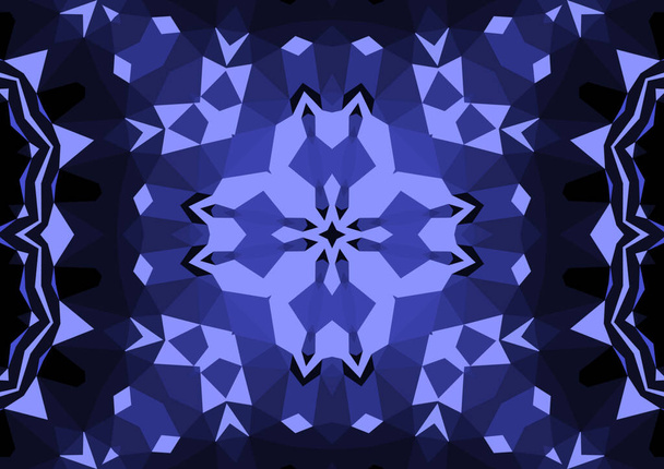 Vintage decorative blue background with geometric abstract kaleidoscopic symmetrical pattern - Photo, Image