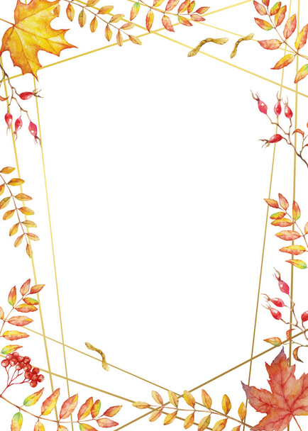 Herbal mix vector frame. Watercolor painted plants, branches and leaves on white background. Natural fall design for holiday, greeting and invitation card. - Vektor, obrázek