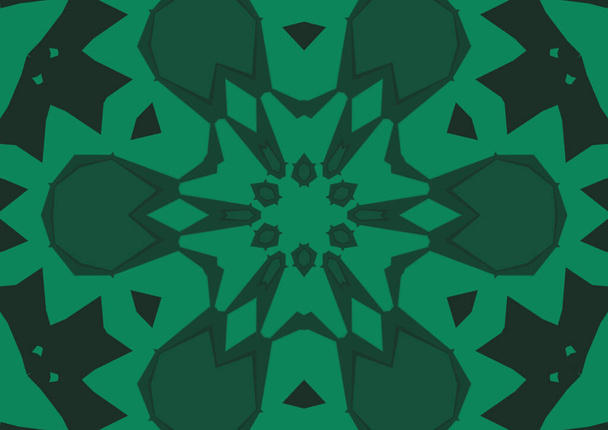 Vintage decorative green background with geometric abstract kaleidoscopic symmetrical pattern - Photo, Image