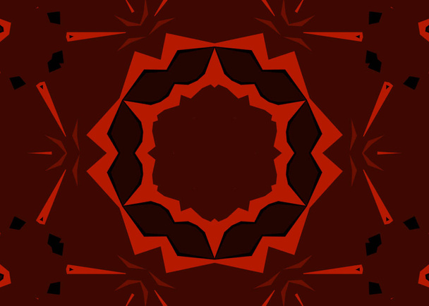 Vintage decorative red  background with geometric abstract kaleidoscopic symmetrical pattern - Foto, imagen