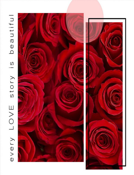roses fleurs carte de voeux avec des citations de texte d'amour pour mariage Saint Valentin - Photo, image