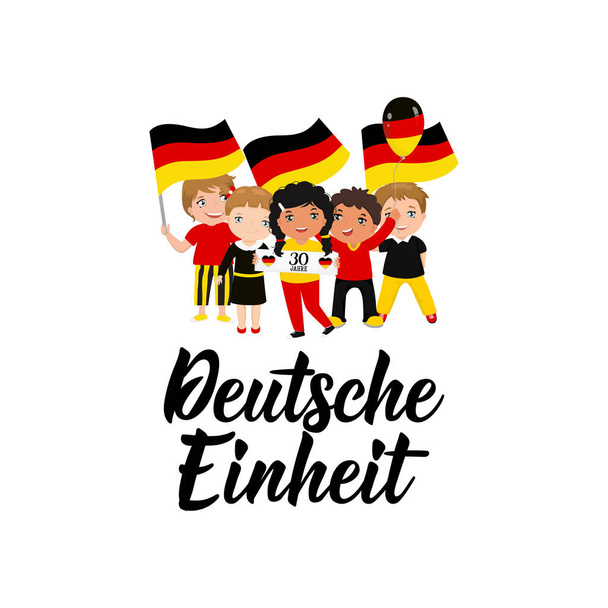 Germania Unity Day biglietto di auguri. Testo in tedesco: 30 anni. Unità tedesca. Letteratura. Illustrazione vettoriale. Design concetto indipendenza giorno celebrazione, carta, banner - Vettoriali, immagini