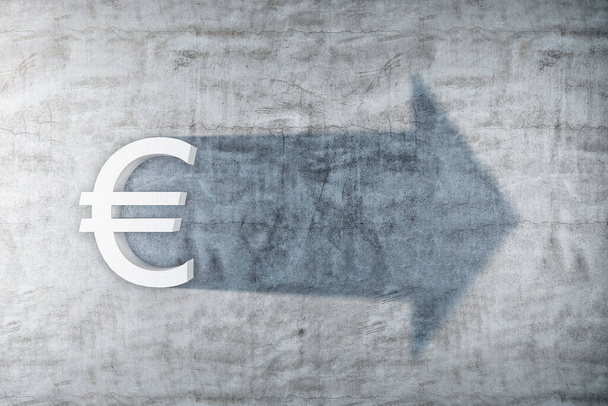 White euro symbol with shadow in form arrow on concrete wall. Finance and startup concept. 3D Rendering - Фото, зображення