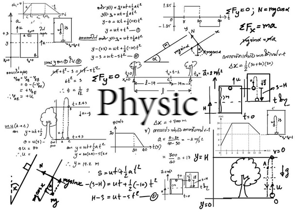 Natuurkundige formules met de hand getekend op de achtergrond - Vector, afbeelding