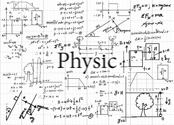Formule di fisica disegnate a mano sullo sfondo - Vettoriali, immagini