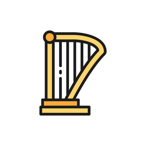 Harpe, lyre, instrument de musique icône de ligne de couleur plate. - Vecteur, image