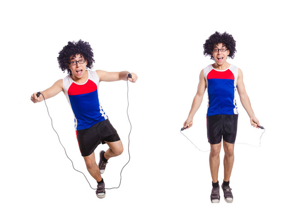 Guy skáče s skákání lano izolované na bílém - Fotografie, Obrázek