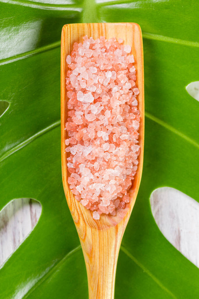 Himalayan pink salt in bowl on the table, close-up image - Photo, Image